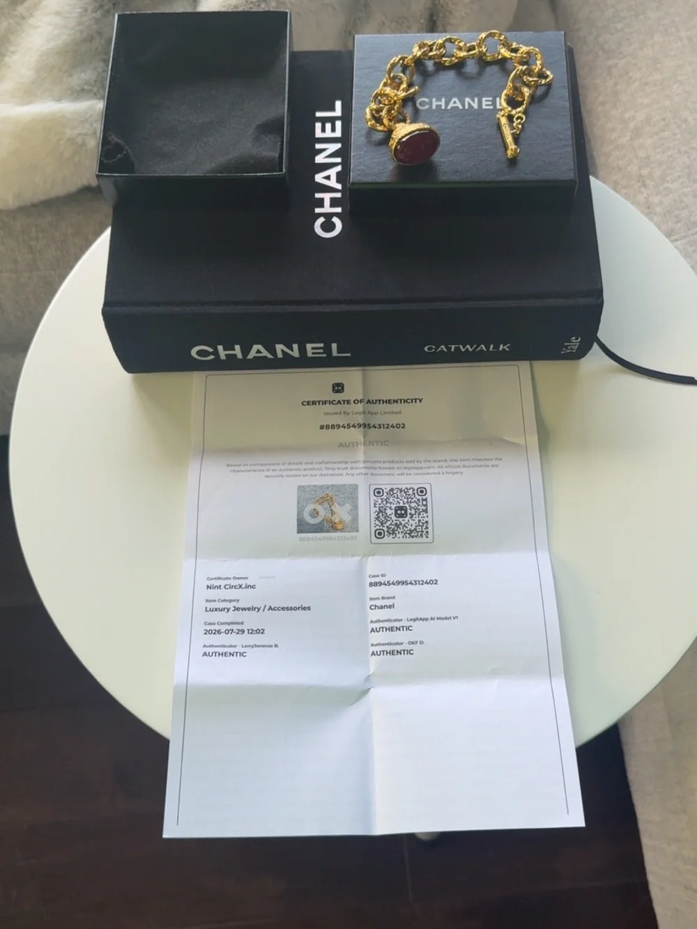 Rare ✨ Vintage Chanel 1993 Gold Chain Red CC Medallion Charm Bracelet l COA